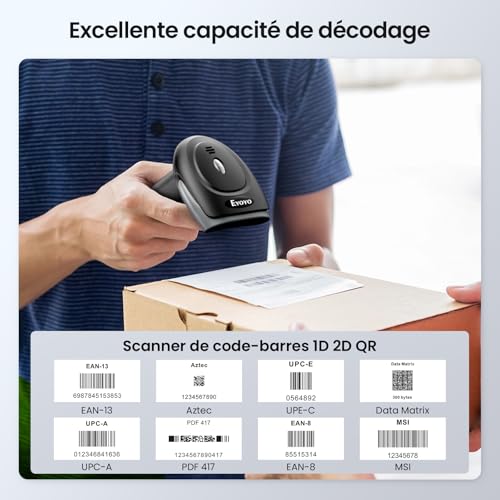 Lecteur de codes-barres sans fil Eyoyo 2.4G et USB pour PC