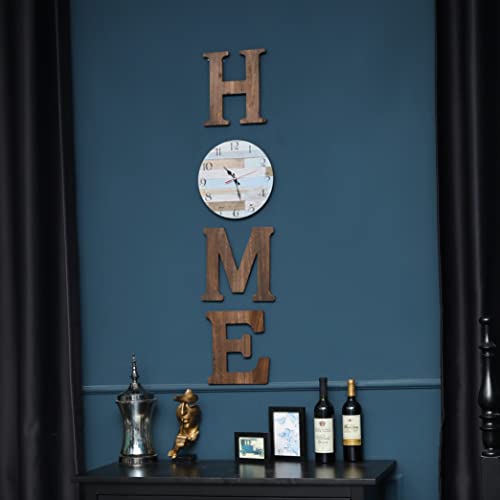 Rustic Home Sign With Wall Clock - Wood Letters For Wall Decor - Wooden Wall Clock Silent Non-Ticking - Home Decor For Living Room, Bedroom, Farmhouse, Housewarming Gift (Rustic) #TOP4