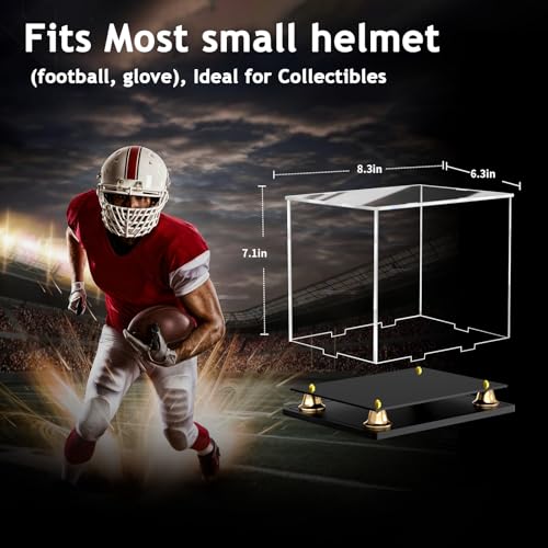 Image of Mini Football Helmet Display Case Self-Assembly Dustproof Acrylic Display Case for Mini Football Helmet Baseball Motorcycle Helmet with Metal Bell Base (8.3x6.3x7.1 inch)