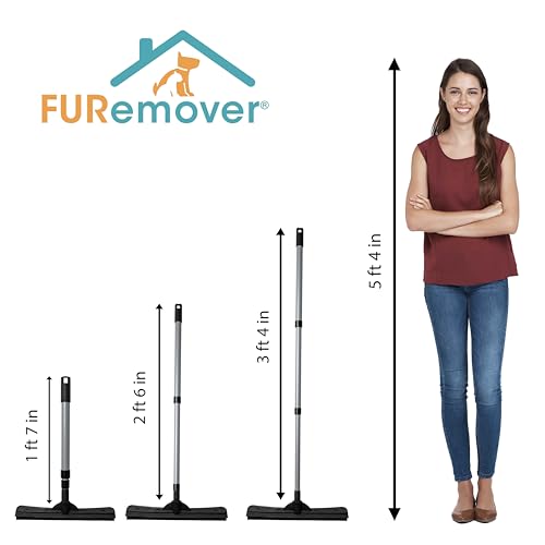 Image of FURemover Compact Pet Hair Rubber Broom with Squeegee, with Handle that Telescopes up to 40 inch for Carpet, Tile and Hardwood