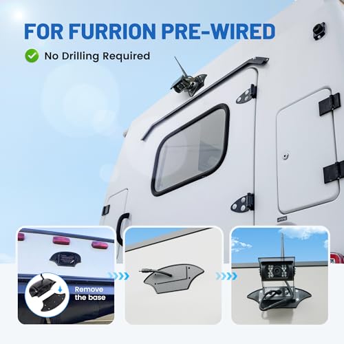 Image of EWAY Backup Camera Adapter Bracket for Furrion Pre-Wired RVs System, U-Shaped Aftermarket Rear View Cam Mounting Plate w /Power Pigtail Connector for RV Camper Vans 5th Wheel Trailer Motorhome Mount