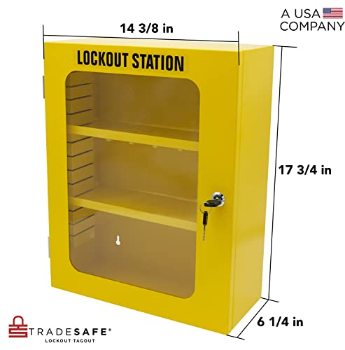 Tradesafe Lockout Tagout Cabinet, Lockout Tagout Station Unfilled - No Loto Devices Included, Wall-Mountable Loto Station Cabinet, 2 Movable Shelf Partitions, Yellow Steel Plate Body #TOP1