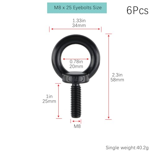Image of 6Pcs M8 Ring Eye Bolt Threaded Nuts,Stainless Steel Eye Bolts with Nuts Washers,25mm Thread Length Eyebolts for DIY, Furniture, Swing, and Outdoor Use