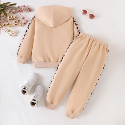 Image of Girls Clothes Fall Winter Toddler Outfits Leopard-print Hoodie Sweatshirt + Sweatpants 2 Piece Set 4-12 Years
