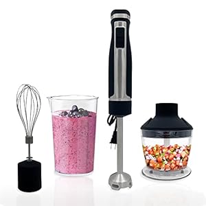 Blendtec Immersion Blender – Handheld Stick Blender, Whisk, and Food Processor – Includes 3 Attachments, 20 oz BPA-Free Jar, and Storage Tray – Stainless Steel