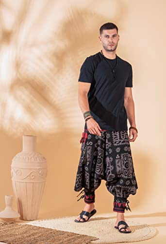 Image of The Veshti Company Hipie Harem Pants for Men Cotton Low Crotch Printed Baggy Bohemian Yoga Pajama Pant (Regular Fit)