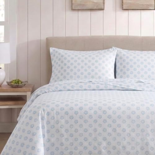 Image of Nautica - Sheet Set, Breathable & Cooling Microfiber Bedding with Matching Pillowcases, Deep Pocket, Fully Elasticized (Coastal Coral Ocean Breeze Blue, Full)