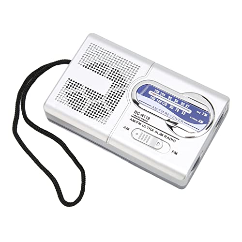 OEBUAFI Radio de Bolsillo Portátil Am FM Funciona con Pilas Diseño Compacto Gris Plateado Clásico con Canales Dobles Ajustables para el Hogar Senderismo Regalos de Viaje