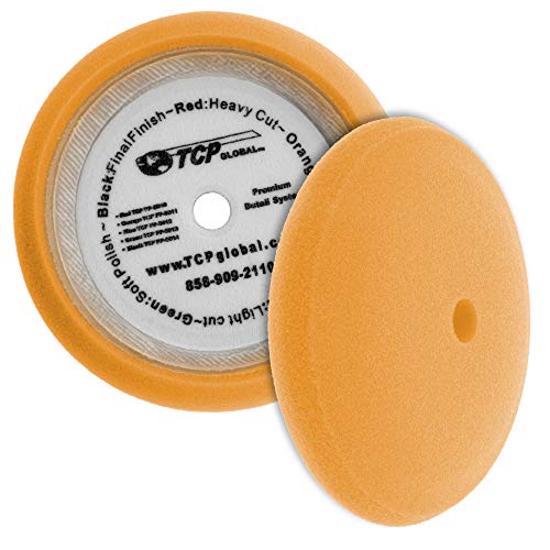 Image of TCP Global 8 inch Orange Coarse Foam Buffing Pad & 7 inch Flexible Edge Hook and Loop Backing Pad, 5 /8 inch
