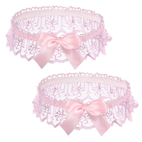 Psyqtsuary 2 Stück Oberschenkelbänder Bein Strumpfbänder Oberschenkel Strumpfbänder für Frauen, Verstellbare Spitzen Oberschenkel Pinke...