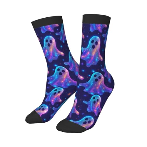 hococal Neon Ghosts Halloween Kids Soccer Socks Boys Girls Child Cute Youth Funny Sport Athletic Crew Over the Calf Socks for Running Softball Baseball Cycling
