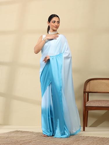 Image of Garden Vareli Lace Border Satin Saree with Unstitched Sequin Blouse Piece