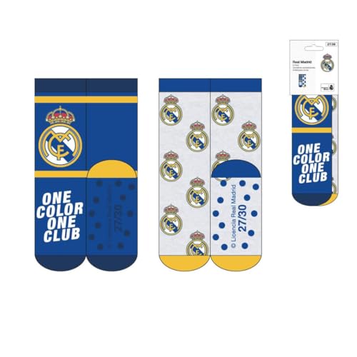 Photo de CERDÁ LIFE'S LITTLE MOMENTS Applications antidérapantes Real Madrid Lot de 2 paires de chaussettes officielles pour enfants, design exclusif avec écusson, multicolore, 35-38