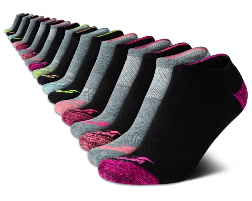 Avia Girls' Socks - 20 Pack Performance Cushion Low Cut Socks, Size Medium, Black/Grey