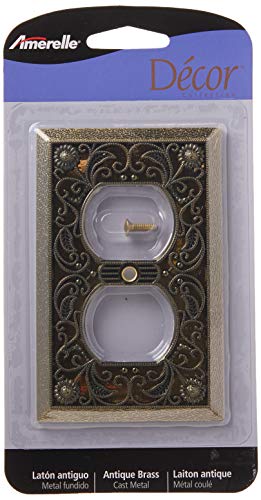 Image of Amerelle 65DAB Filigree Wallplate, 1 Duplex, Antique Brass (Pack of 2)