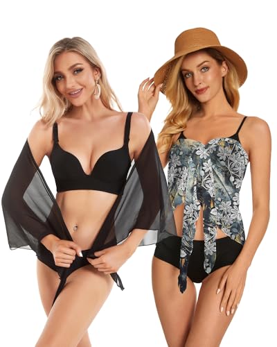 Image of CHICGAL 2 Pieces Women Beach Sarong Bathing Suit Wrap Skirt Sheer Bikini Swimsuit Cover Ups for Swimwear