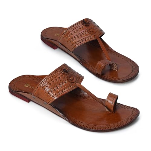 Image of Kolhapuri Chappal for Men Original, Semi-Premium Leather Semi-Handcrafted Traditional Kolhapuri Chappal for Man Formal Footwear for Weddings & Parties, Ethnic Wear & Daily Comfort