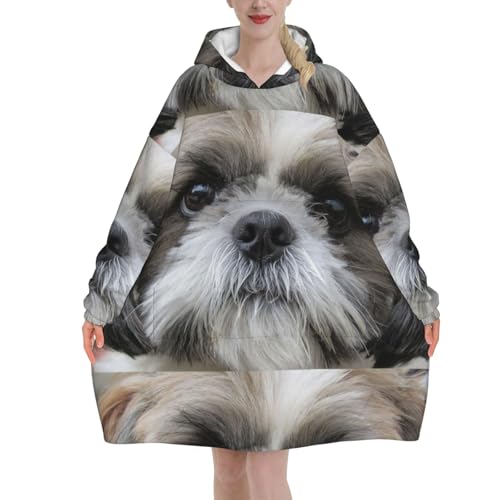 Sweat couverture Shih Tzu unisexe en flanelle douce avec manches