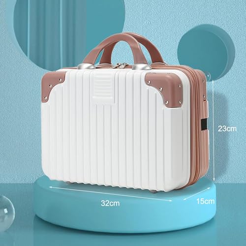Image of Makeup Case Suitcase, Mini Bag, Mini Hard Shell Travel Luggage, Women Portable Water Proof Carrying Suitcase, Organizer Bag, Small Hard Shell Cosmetic Lugge Bag, Water Proof (B-White&Roset)