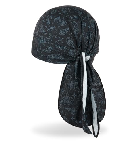 MELASA Cooling Do Rags Skull Cap Helmet Liner Sweat Head Wraps Bandanas for Men Running Cycling Motorcycle Black Paisley