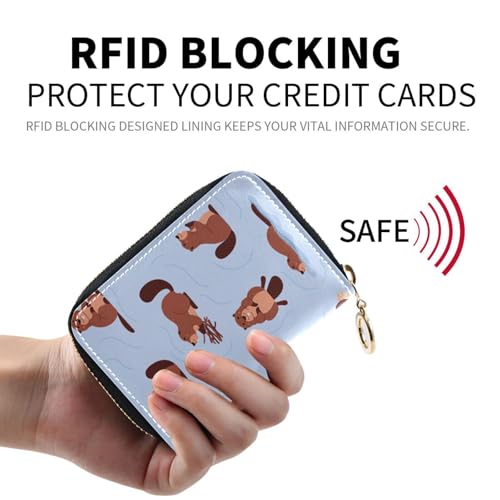 RFID Credit Card Holder Cute Beavers Leather With Zipper Card Case Wallet for Women Girls2
