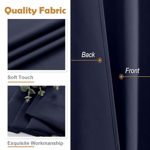 Image of Aiyufeng Navy Blue Short 36 Inches Blackout Curtain 2 Panels Set, Half Window Rod Pocket Privacy Curtain Tiers for Kitchen, Curtains Blackout for Bathroom Shades, W40 x L36 Inch, Navy Blue