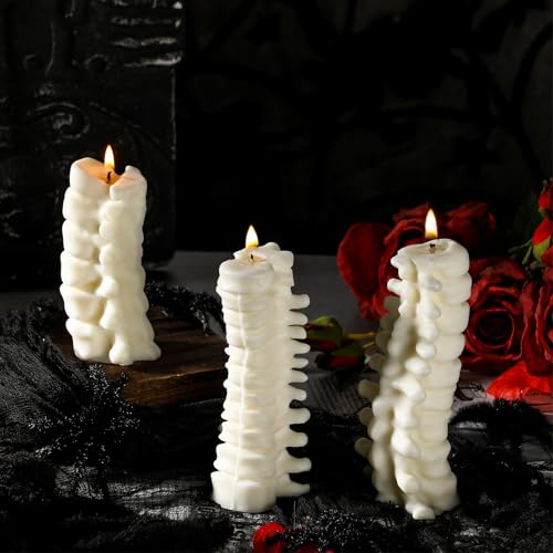 Nuanchu 3 Pcs Spine Candles Set Halloween Spooky Candles Spine Goth Decor Halloween Table...