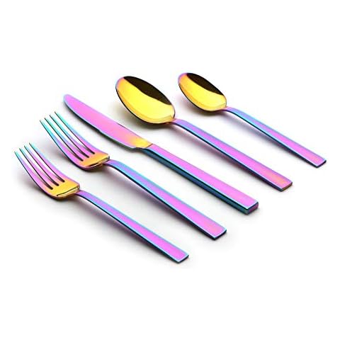 ORNATIVE - Emma Flatware Cutlery Set Service for 4, Rainbow Silverware Set Includes Knives, Forks & Spoons for Home, Kitchen & Restaurant, 18/0 Stainless Steel Material & Dishwasher Safe - 20 Pieces Cover