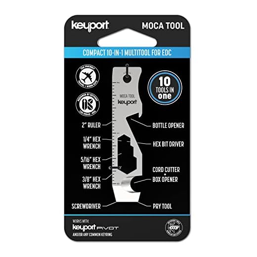 Keyport MOCA 10-In-1 Key Tool - Keychain Multi-Tool (Bottle Opener - Screwdriver - Cord Cutter - Box Opener - Scoring Tool - Hex Bit Driver - Wrench x 3 - Ruler) TSA Friendly, Keyport Pivot Compatible