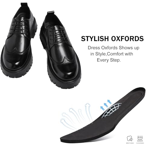 Men's Leather Platform Dress Oxfords Vintage Round Toe Lug Sole Casual Wingtip Brogue Shoes Business Work Office Derby Shoes4