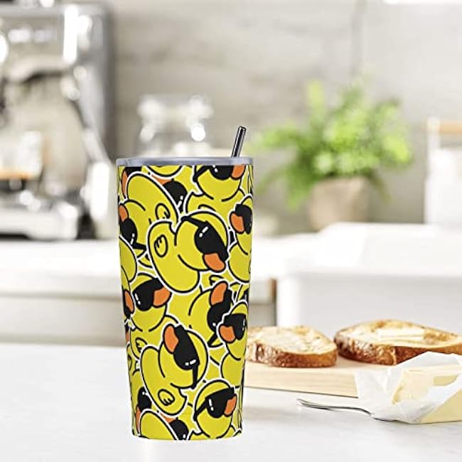 Dujiea 20oz Tumbler With Lid And Straw, Rubber Duck Sunglasses Vacuum Insulated Iced Coffee Mug Reusable Travel Cup Stainless Steel Water Bottle