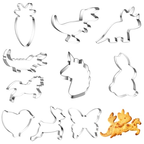 Cortadores Galletas Animales - 10 Mini Moldes Galletas Infantiles, Moldes Galletas Pascua en Acero Inoxidable 304, Divertidos Cortadores de Galletas para Fondant, Bizcochos y Pasteles