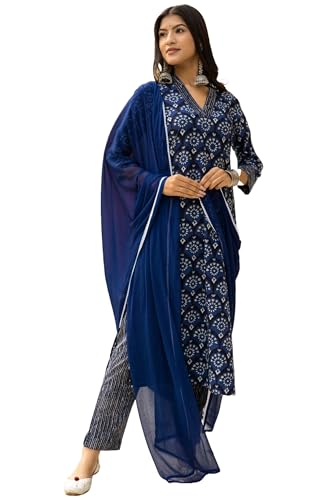 Kurta pantalon en coton mélangé avec dupatta pour femme tenue indienne élégante