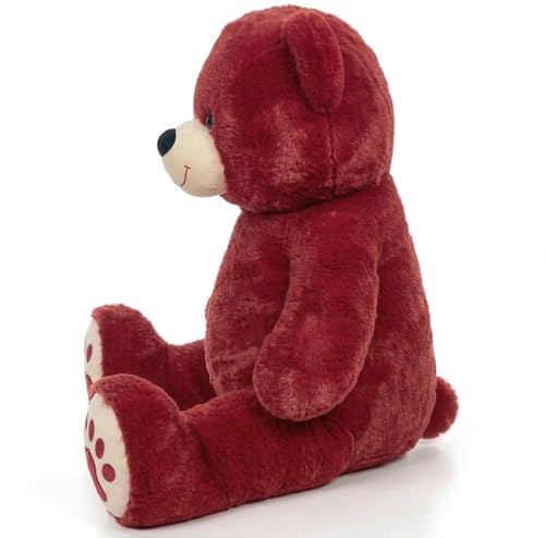 Image of Honey Hugs 3 Feet Red Teddy Bear | Ultra Soft High-Pile Plush Fur | Cute Big Size Cuddle Toy with Embroidered Paw Prints | Birthday, Anniversary & Romantic Gift