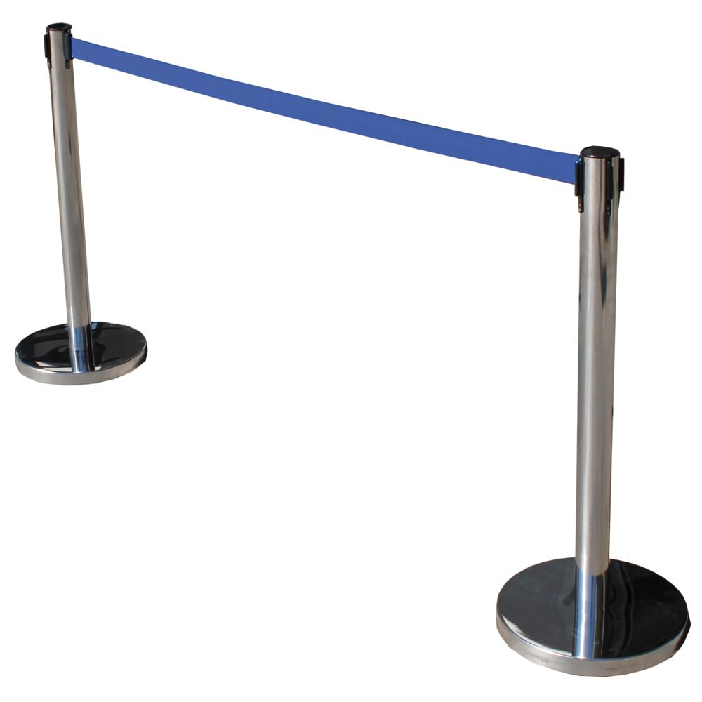 PAL | Poste separador de Acero Inoxidable con Cinta Extensible Azul 3 metros (2- postes)