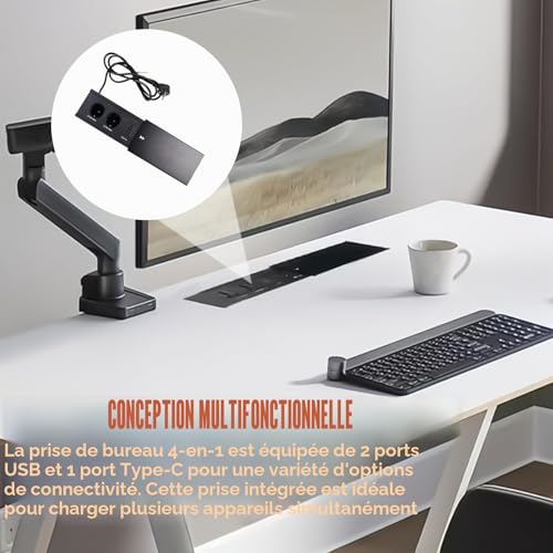 Prise de bureau encastrée escamotable avec double USB Type C - 6