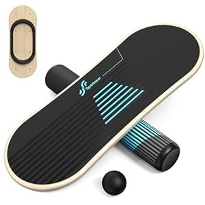 Sportneer Balance Board 7 Modes Wobble Board with Adjustable Stoppers Exercise Balancing Stability Trainer for Improve Balance, Surf Trainer & Physical Therapy – Roller and 2.8” Ball Included