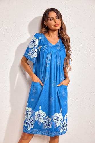 Image of Ekouaer Womens House Dress Floral Print Nightgown with Pockets Mumu Dress