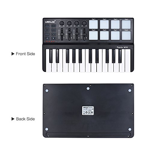 ノーブランド品 MIDI コントローラー、MINI 25 キー超ポータブル USB MIDI キーボード コントローラー 8 つのカラフルなバックライト付きトリガー パッド の商品画像 5
