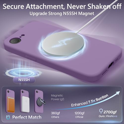 Image of FireNova Magnetic for iPhone 17e Case /iPhone 16e Case, Compatible with MagSafe, [Silicone Camera Protection] Microfiber Lining Phone Case, 6.1 inch, Light Purple