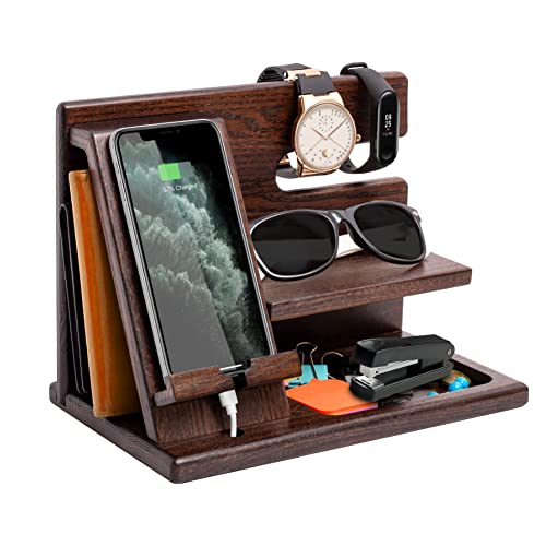 Regalos Originales para Hombre Organizador de Mesita de Noche Soporte de Carga para Teléfono Móviles de Madera Accesorios...