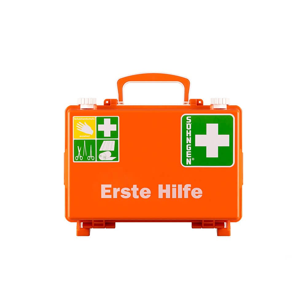 SÖHNGEN BIGPACK 4 x Erste-Hilfe-Koffer QUICK + Wandhalterung, orange, DIN 13157 aus Kunststoff, Art.-Nr. 301125 | Verbandskasten | Notfallkoffer | Erste Hilfe Kasten