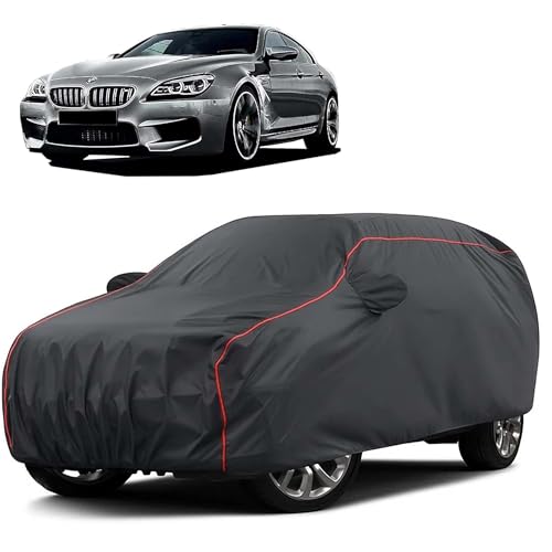 Image of Sulfar 100% Water Resistant Car Body Cover Compatible with Mirror for BMW ML (Triple Stitched, Full Bottom Elastic, Dark Grey Taffeta with Red Piping)