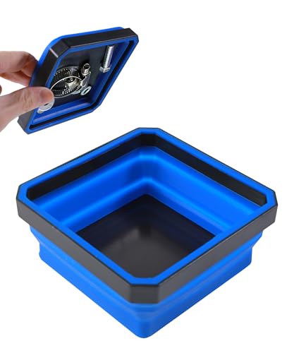 PAIYUE Magnetic PartsTray,Automotive Tool,Car Accessories 4.5 Inch Foldable Magnetic Square Silicone Tray with Double-Sided Base for Screw Bolts Nuts,Fits Professional Automotive Technicians (Blue)