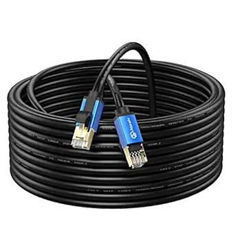 Cat7 Ethernet Cable 325ft, Abireiv Cat7 Outdoor Cable Triple Shielding SSTP 10Gbps 600MHz Ethernet Patch Cable for Modem Router LAN RJ45, UV/Water Proof, Direct Burial, PE Jacket