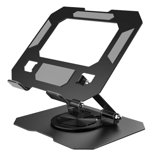 Image of ZIBUYU Universal Metal Phone & Tablet Stand Holder - Foldable & Adjustable 360 with Cooling Base for iPhone, Samsung, iPad (4.9-12.9 inch) Portable Desk Stand for Office, Study & Home Use, Black