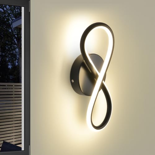 Homefire Wandleuchte Innen LED Wandlampe Schwarz: Wand Lampe für Treppenhaus Schlafzimmer Wohnzimmer Korridor Kühles Modern Design 7W Kurvendesign Dekorativ Wandleuchten Warmweiß 3000K