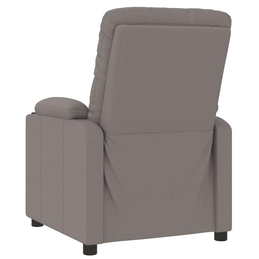 Fotel relaksacyjny w kolorze szarobrązowym (taupe), z regulowanym oparciem i podnóżkiem, ergonomiczny fotel wypoczynkowy do salonu, biura i kącika do czytania, stabilna metalowa i drewniana