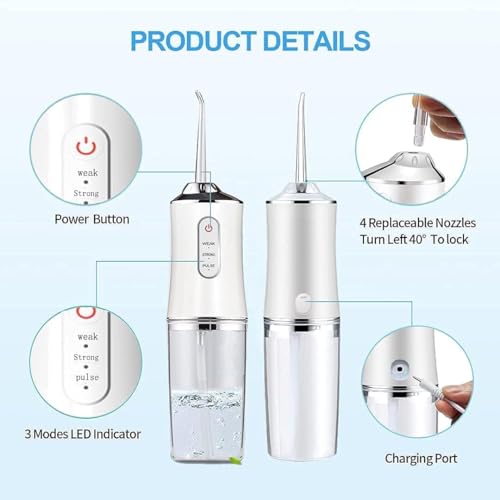 Image of Cordless Oral Irrigator with 3 Modes 4 Jets IPX7 Waterproof Portable & Rechargeable Irrigation Cleaner with 220ml Detachable Water Tank for Teeth Cleaning (Multi color)
