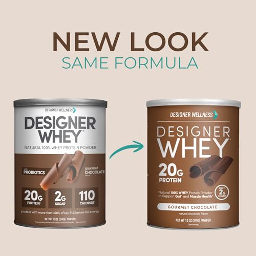 Image of Designer Wellness, Designer Whey, Natural Whey Protein Powder with Probiotics, Fiber, and Key B-Vitamins for Energy, Gluten-Free, Gourmet Chocolate, 12oz